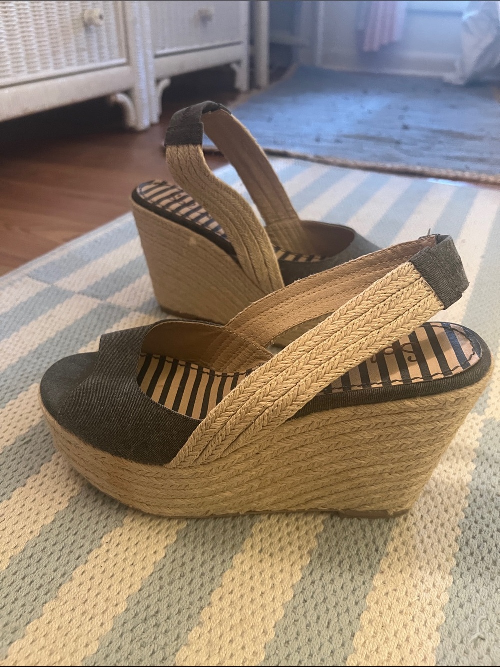 Splendid Olive and Natural Espadrille Wedge Sandals